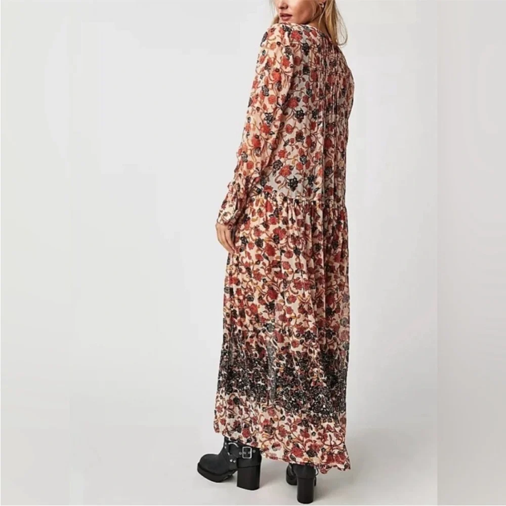 Free People Women’s See It Through Pleated Front Floral Maxi Dress Large NWT - Picture 3 of 16